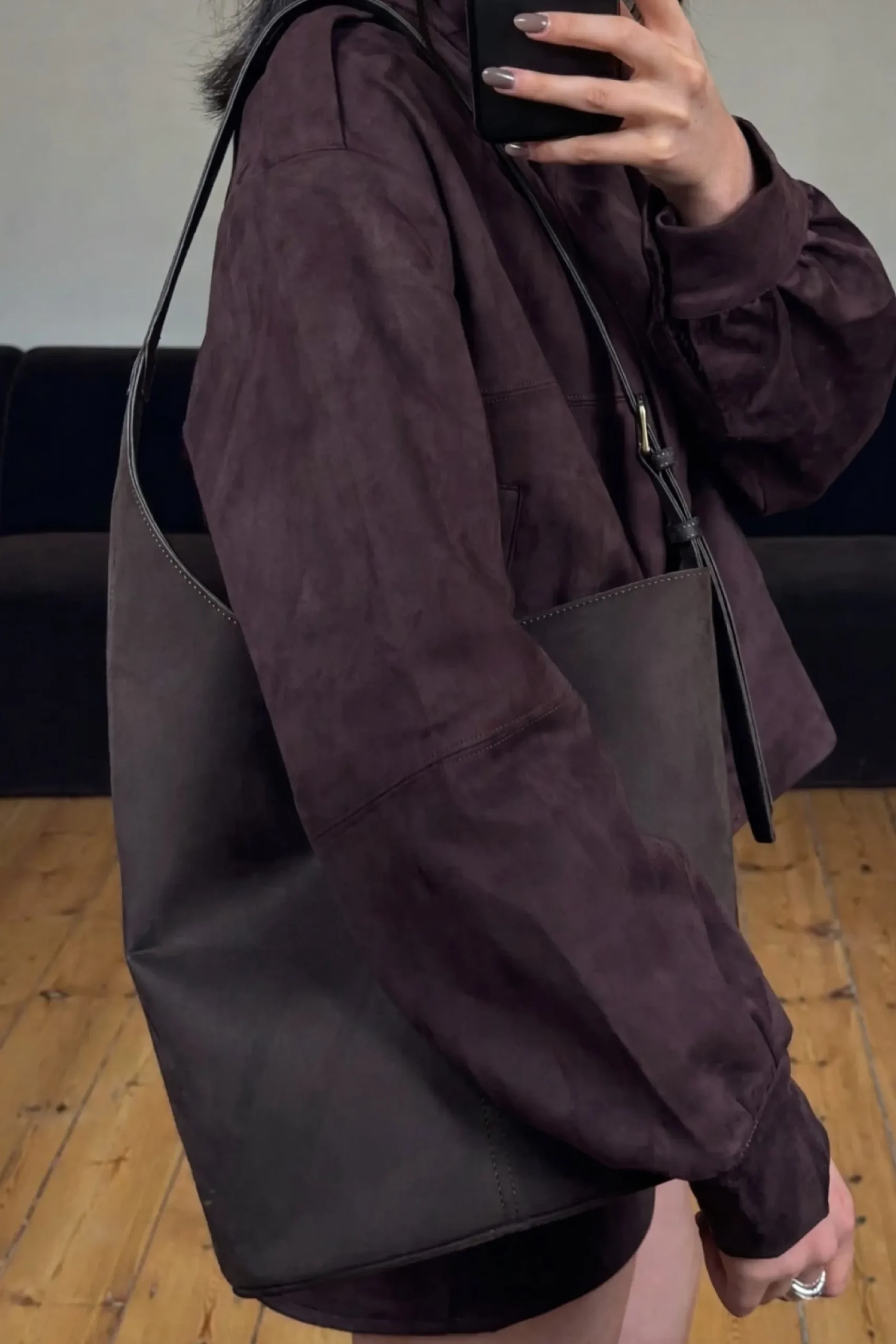 Genna Shoulder Bag Dark Chocolate Suede