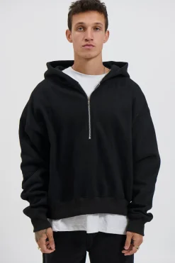 Half Zip Heavyweight Hood Black
