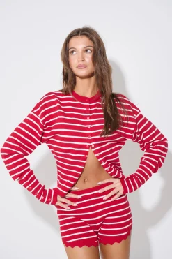 Head In The Clouds Cardigan Crimson Stripe