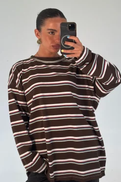 Horizon Long Sleeve Dark Chocolate Stripe