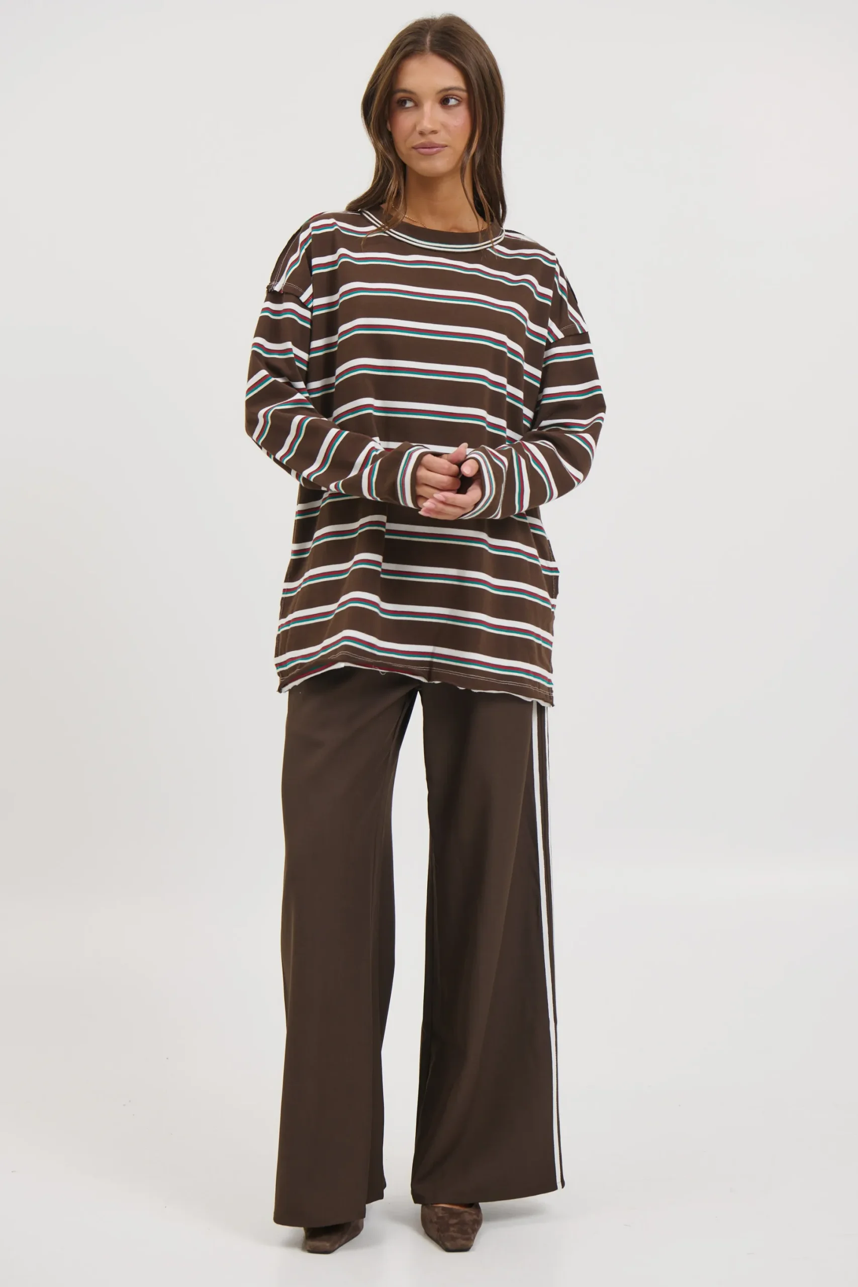 Horizon Long Sleeve Dark Chocolate Stripe