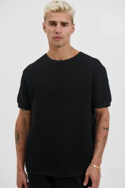 Horizontal Rib Knit Tee Black