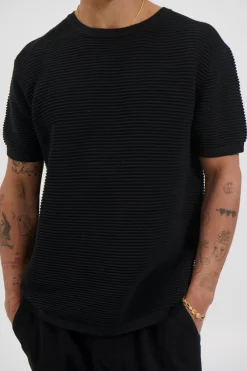 Horizontal Rib Knit Tee Black
