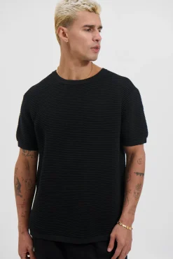 Horizontal Rib Knit Tee Black