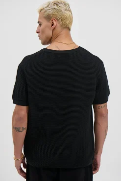 Horizontal Rib Knit Tee Black