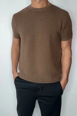 Horizontal Rib Knit Tee Choc