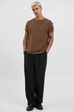 Horizontal Rib Knit Tee Choc