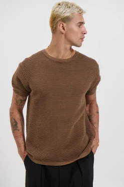 Horizontal Rib Knit Tee Choc