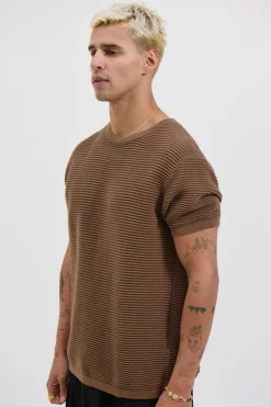 Horizontal Rib Knit Tee Choc