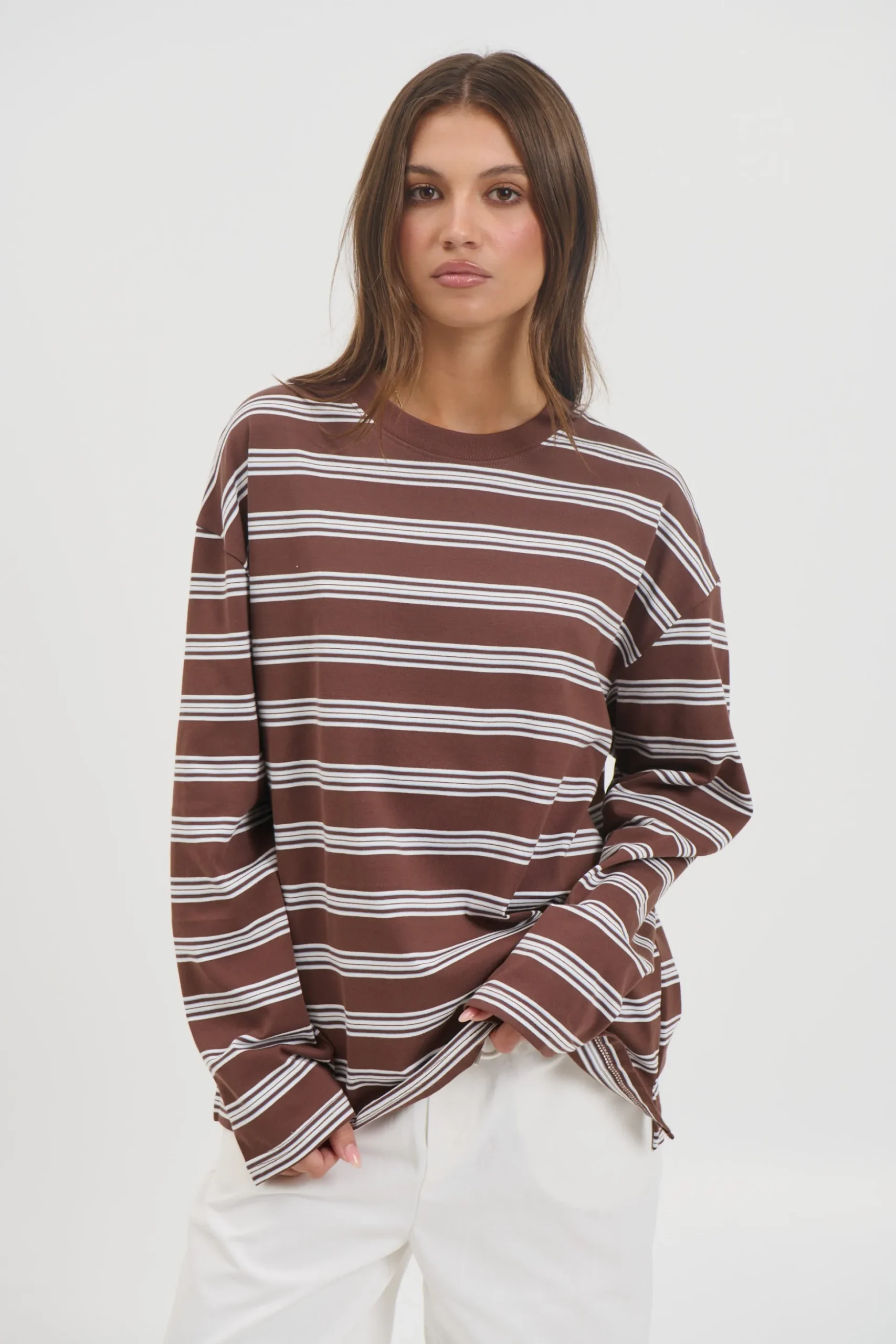Jaida Long Sleeve Double Stripe Chocolate