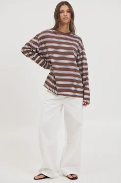 Jaida Long Sleeve Double Stripe Chocolate