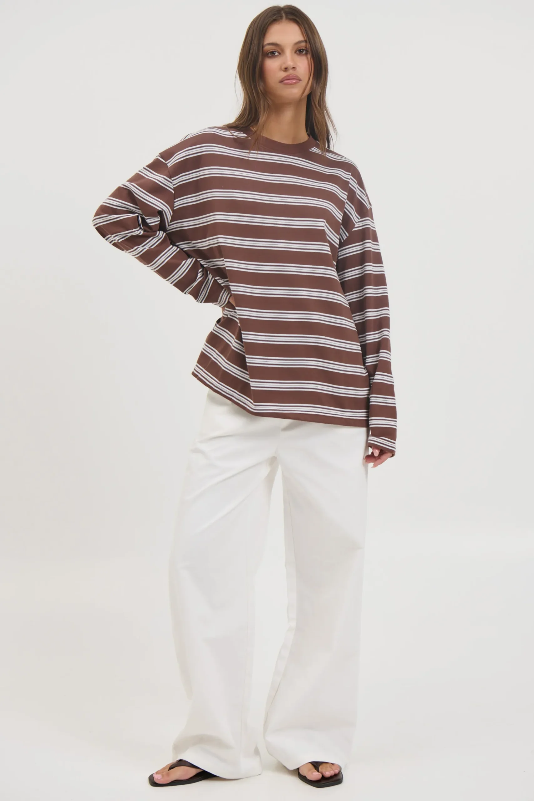 Jaida Long Sleeve Double Stripe Chocolate