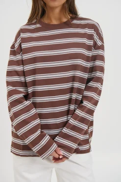 Jaida Long Sleeve Double Stripe Chocolate