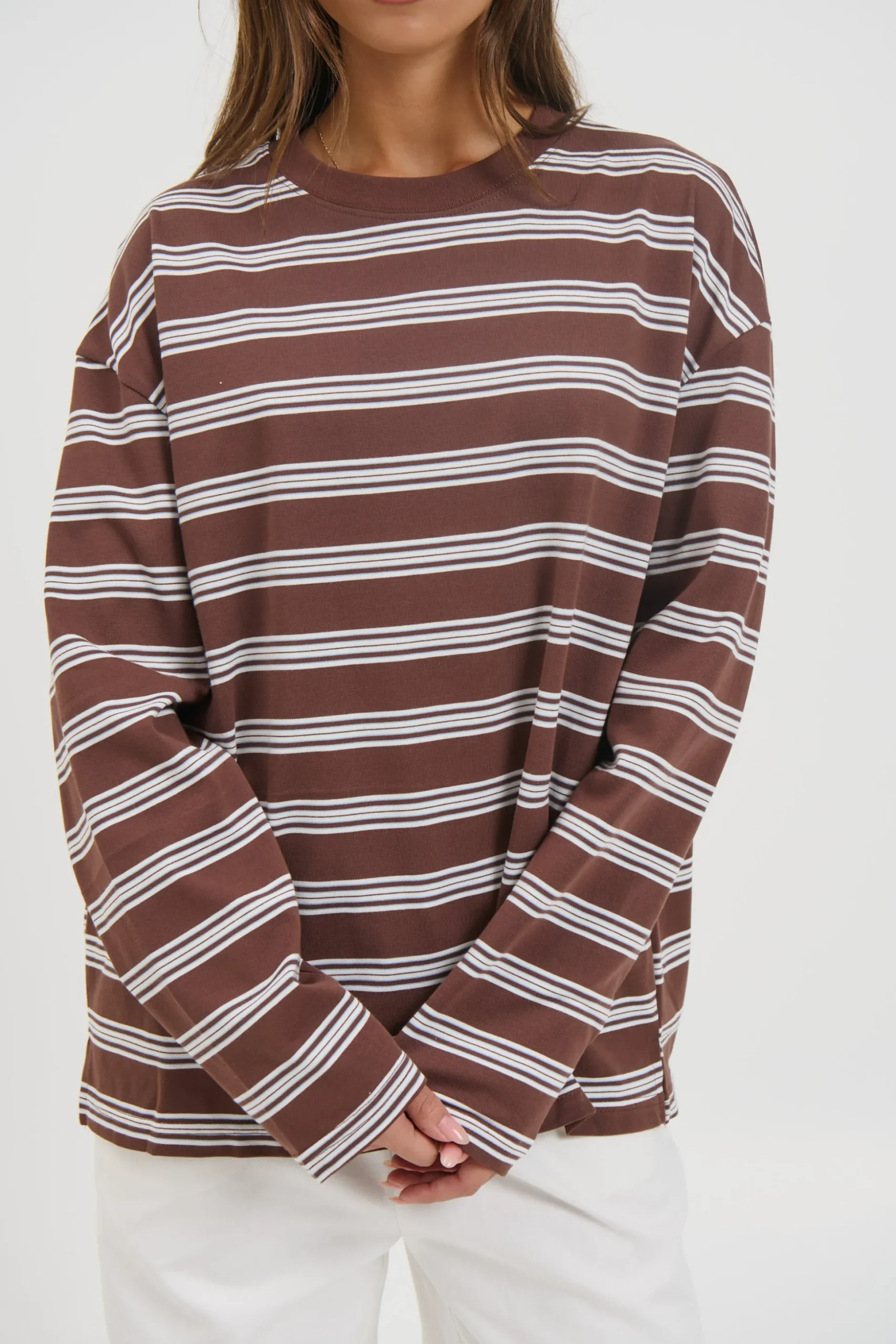 Jaida Long Sleeve Double Stripe Chocolate