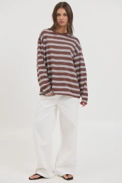 Jaida Long Sleeve Double Stripe Chocolate