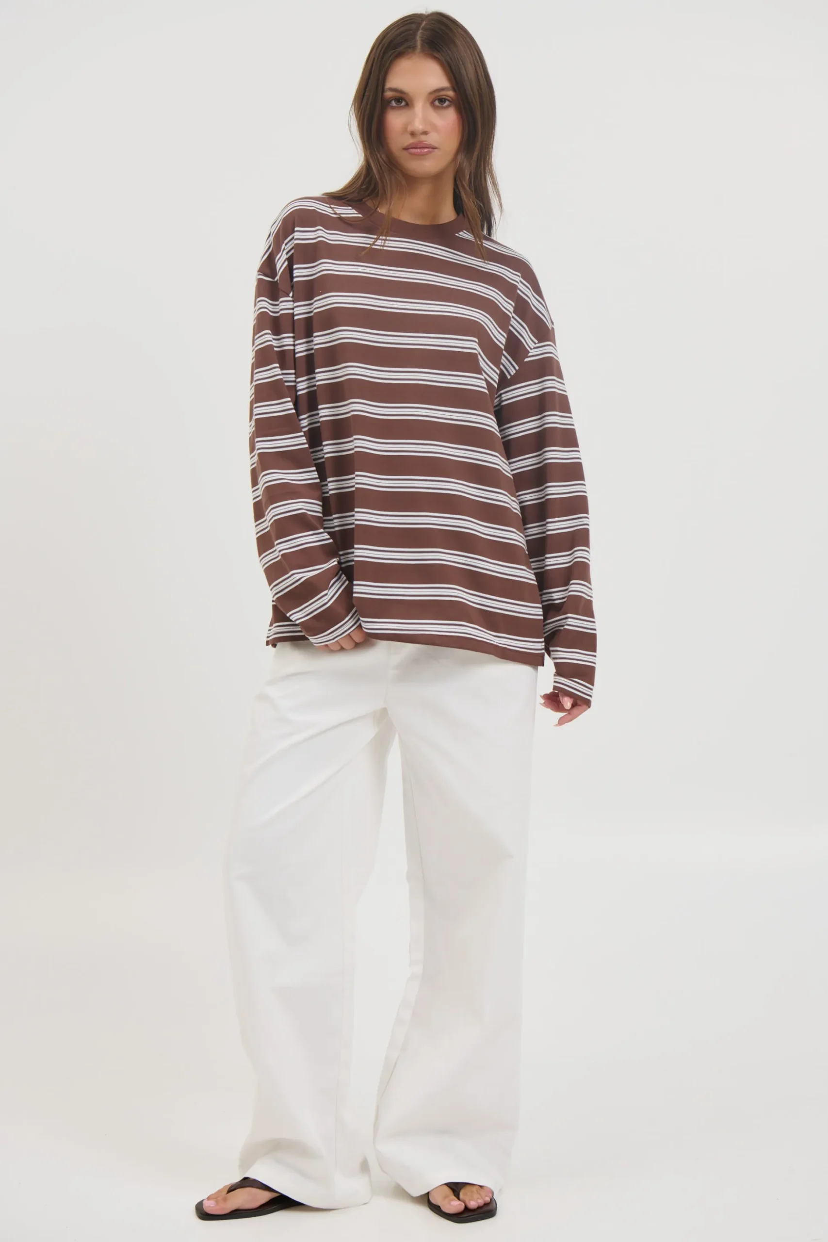 Jaida Long Sleeve Double Stripe Chocolate