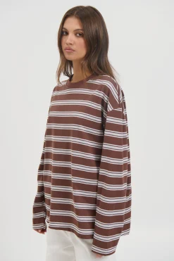 Jaida Long Sleeve Double Stripe Chocolate