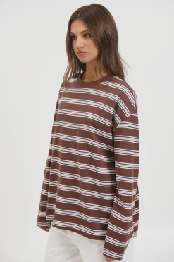 Jaida Long Sleeve Double Stripe Chocolate