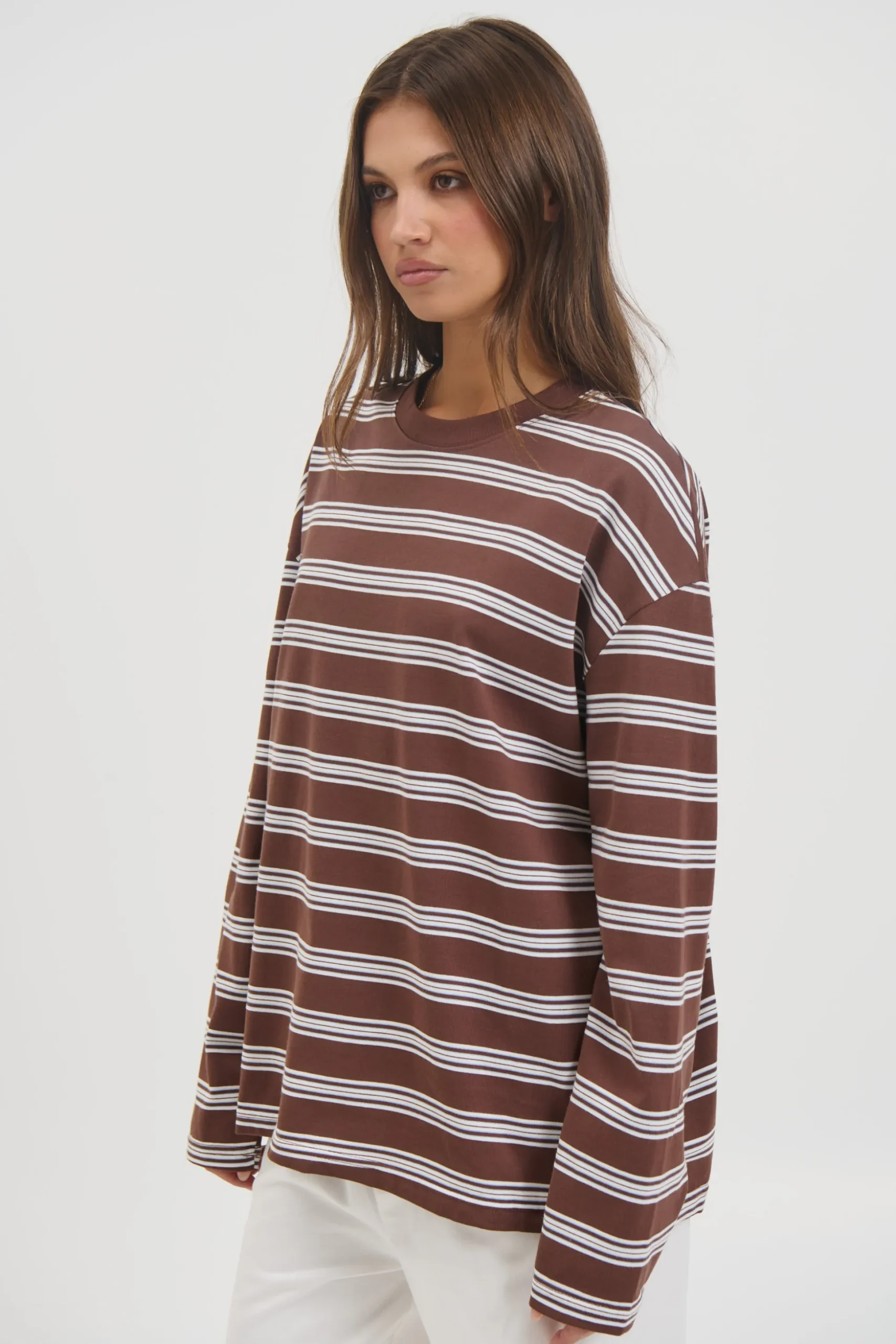 Jaida Long Sleeve Double Stripe Chocolate
