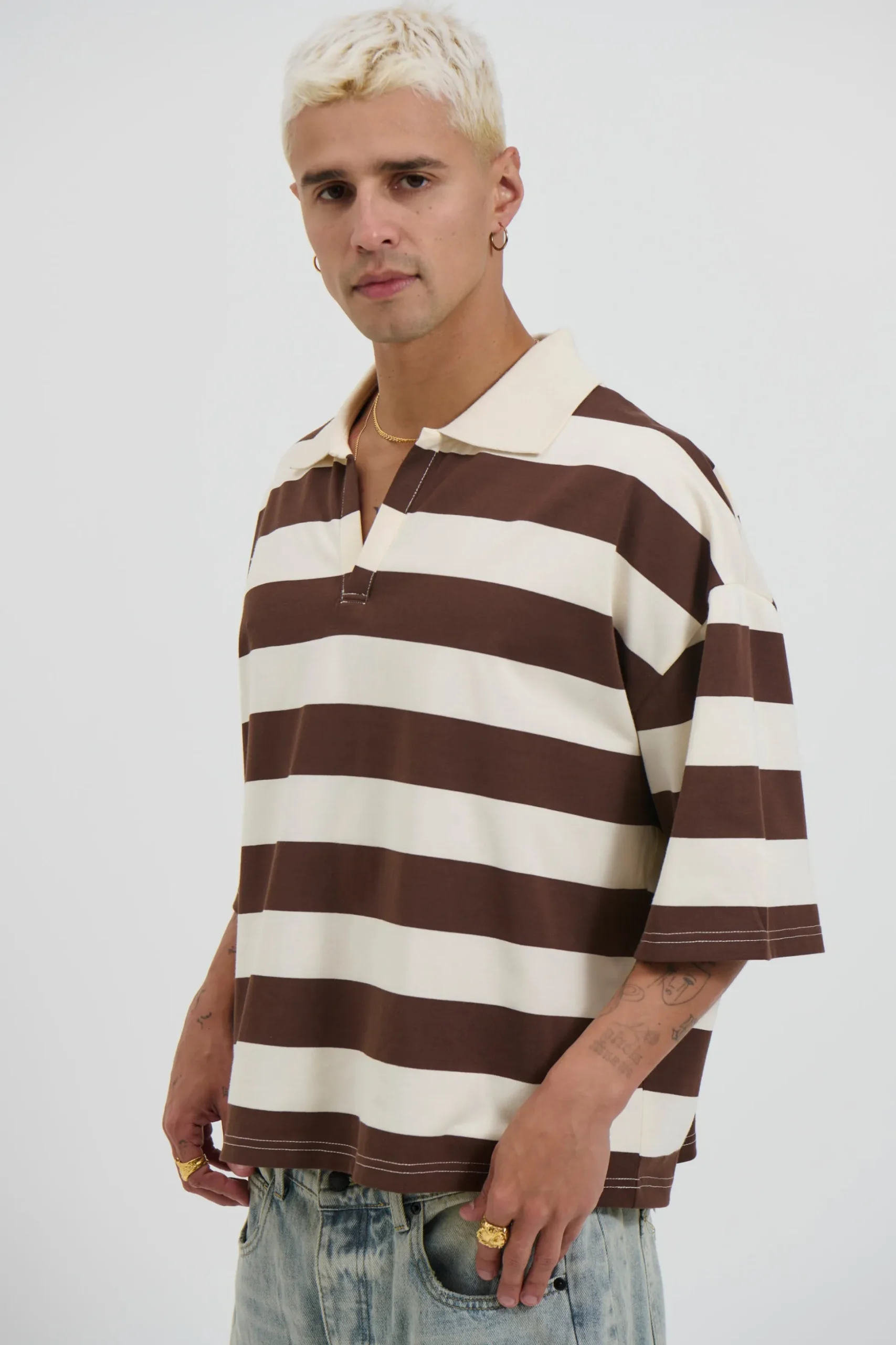 Jersey Crop Polo Stripe Choc