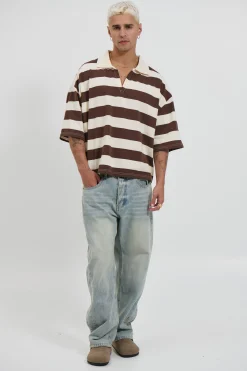 Jersey Crop Polo Stripe Choc