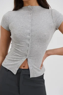 Jessica Button Up Top Grey