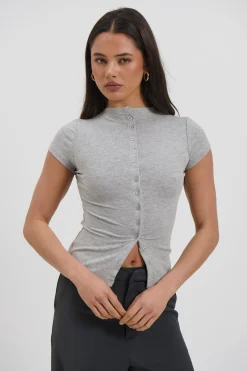 Jessica Button Up Top Grey