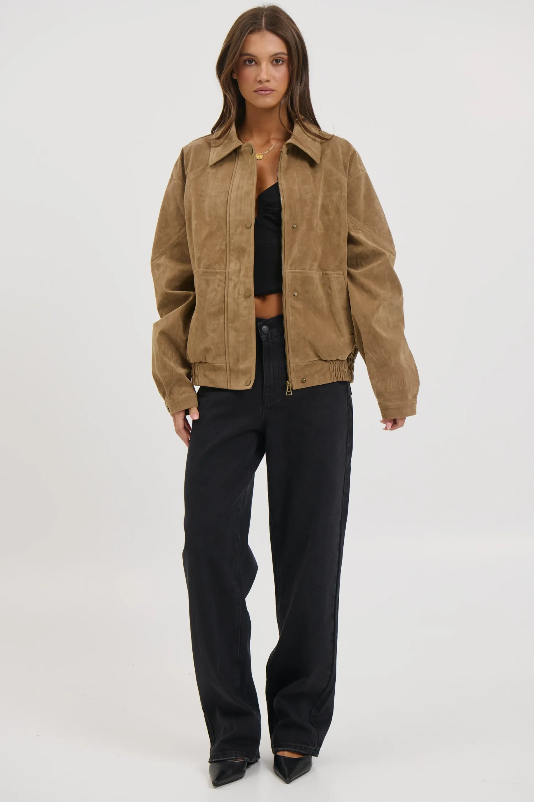 Jorja Suede Bomber Jacket Chocolate