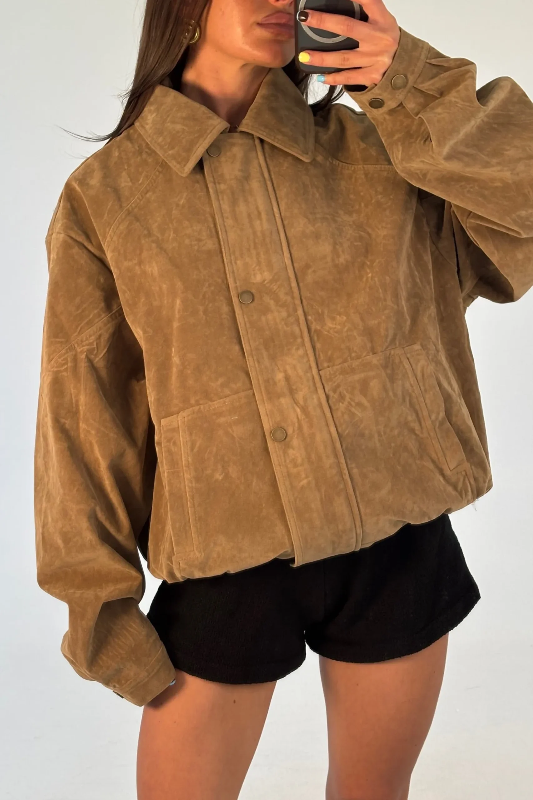 Jorja Suede Bomber Jacket Chocolate