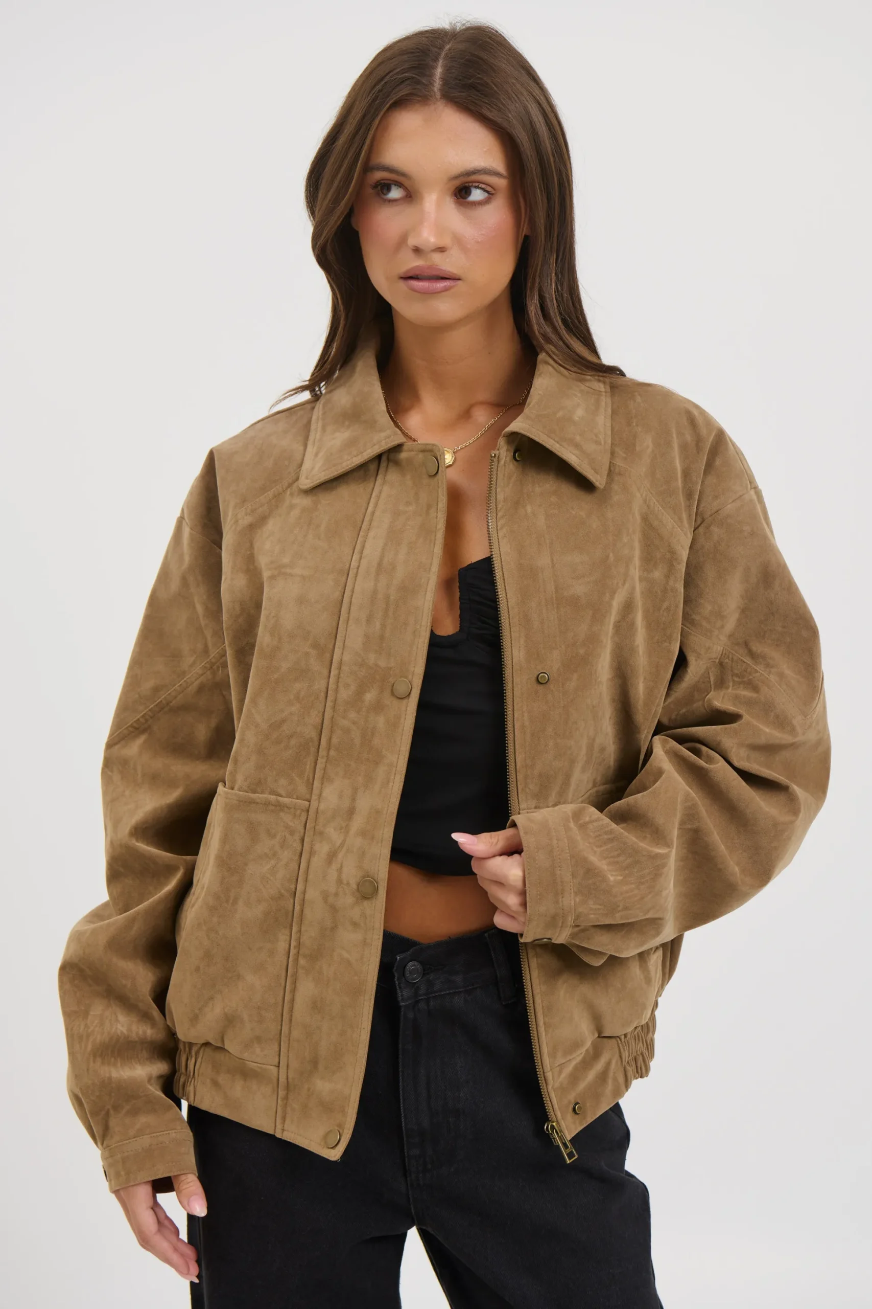 Jorja Suede Bomber Jacket Chocolate