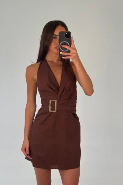 Kayla Halter Dress Chocolate