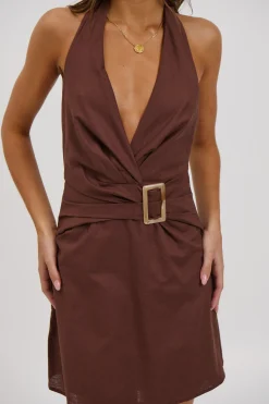 Kayla Halter Dress Chocolate
