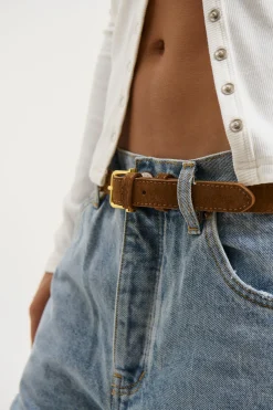 Kelly Genuine Leather Skinny Belt Tan