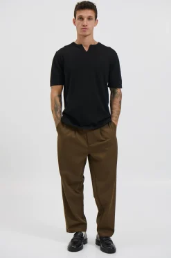 Knitted Split Neck Tee Black