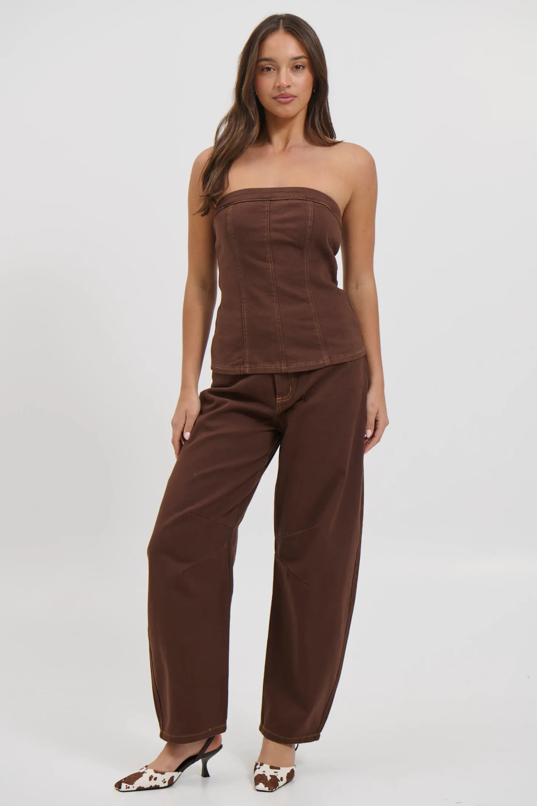 Lex Denim Corset Top Chocolate