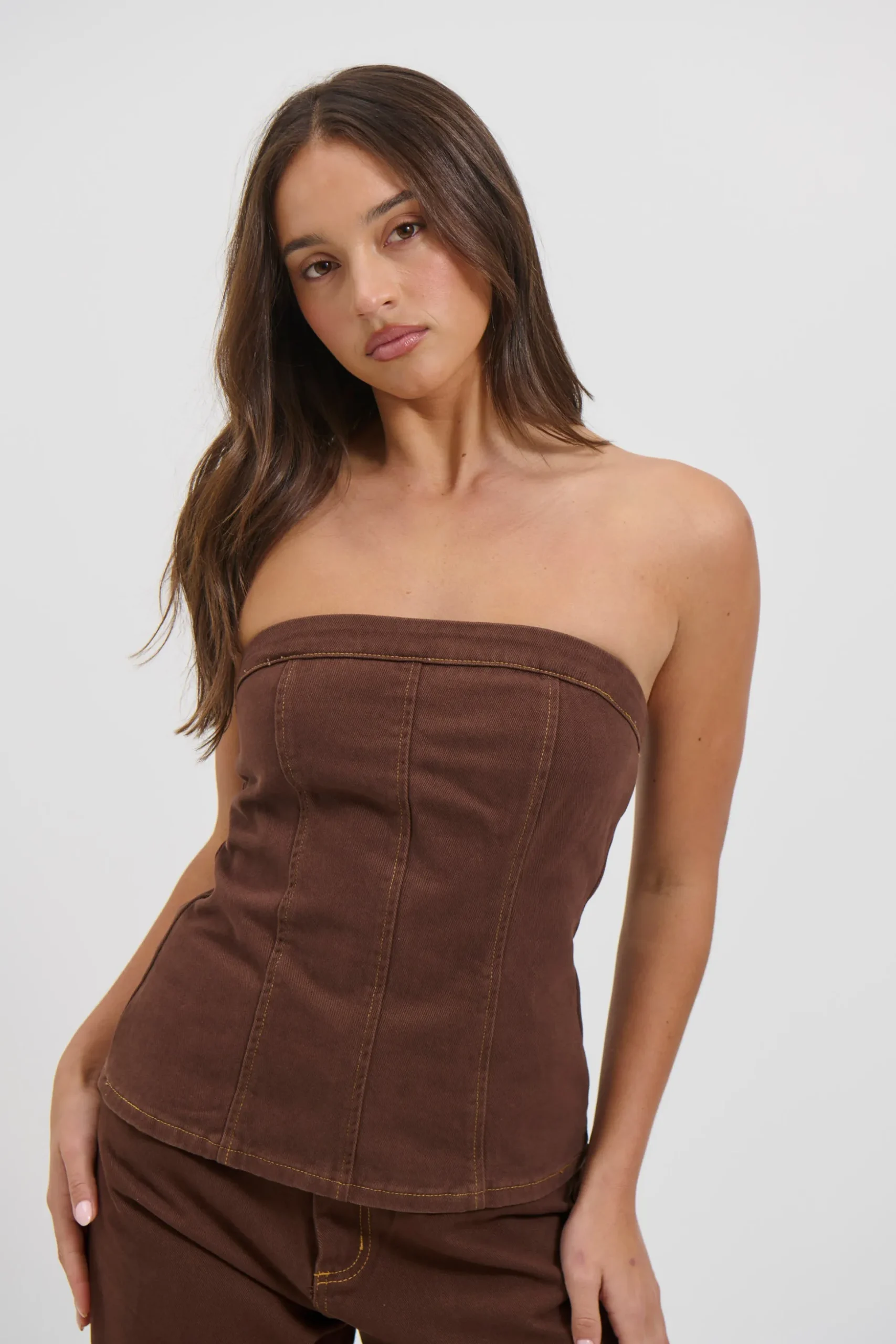 Lex Denim Corset Top Chocolate