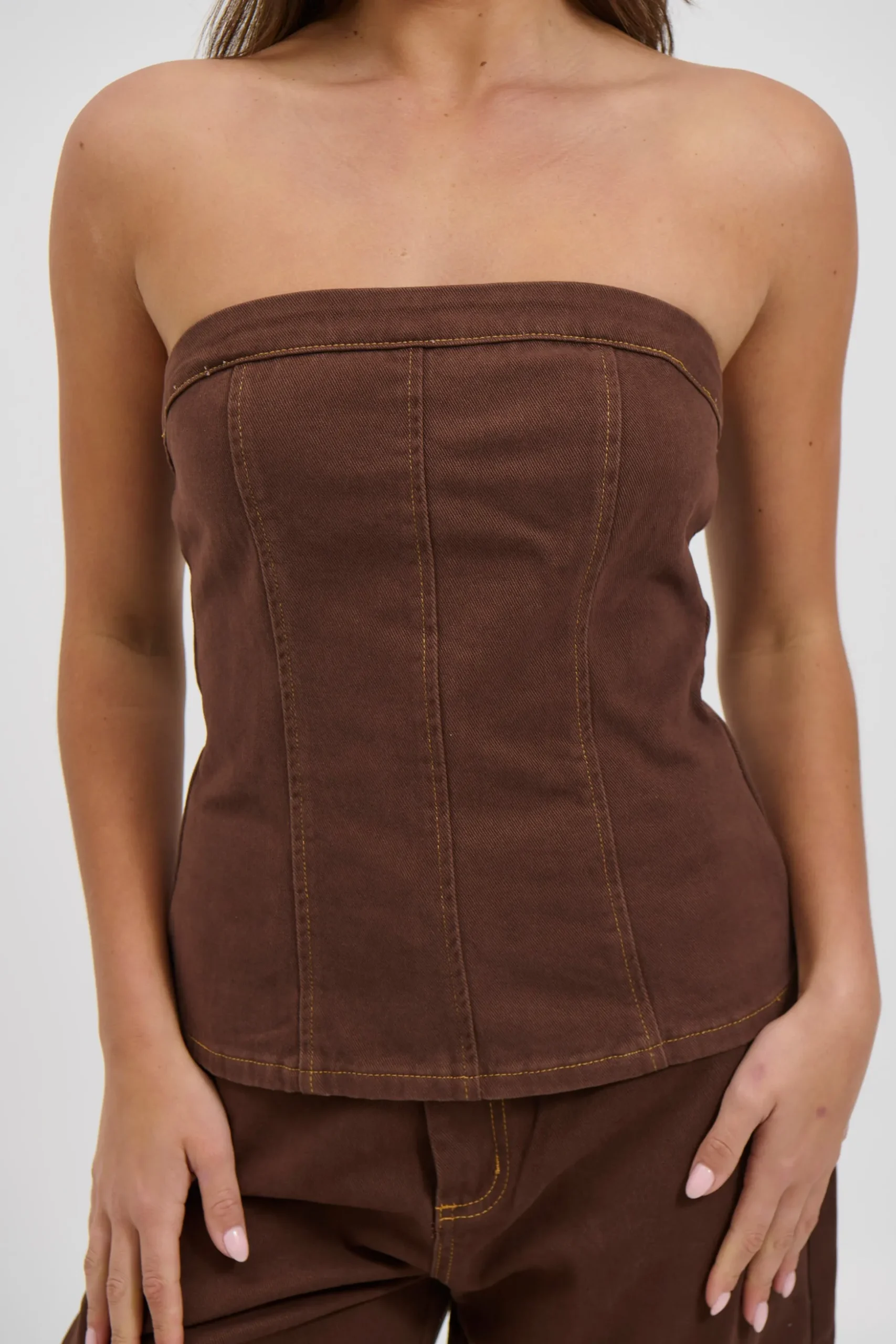 Lex Denim Corset Top Chocolate