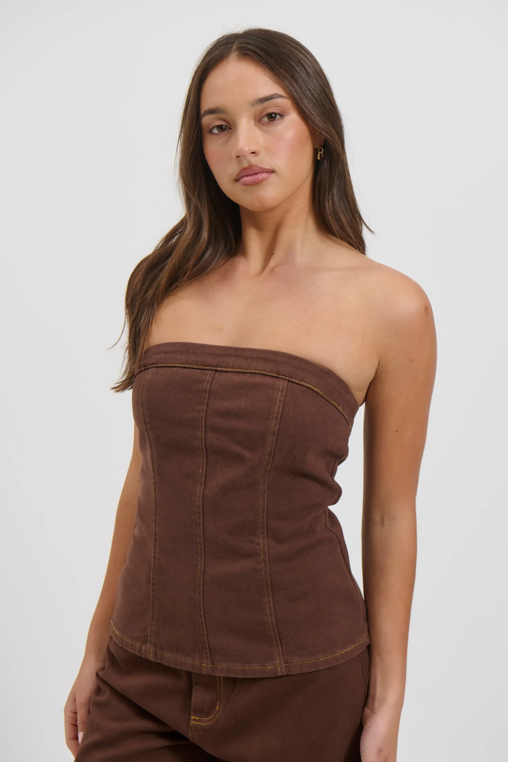 Lex Denim Corset Top Chocolate