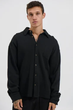 Long Sleeve Waffle Shirt Black