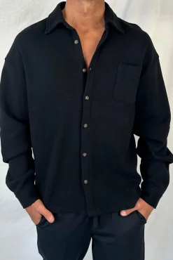 Long Sleeve Waffle Shirt Black