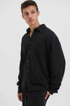Long Sleeve Waffle Shirt Black