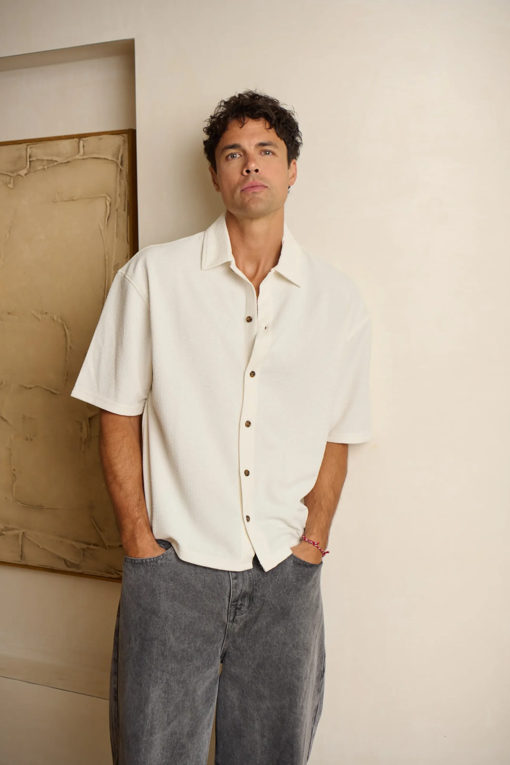 Lucas Drop Shirt Soft Texture White