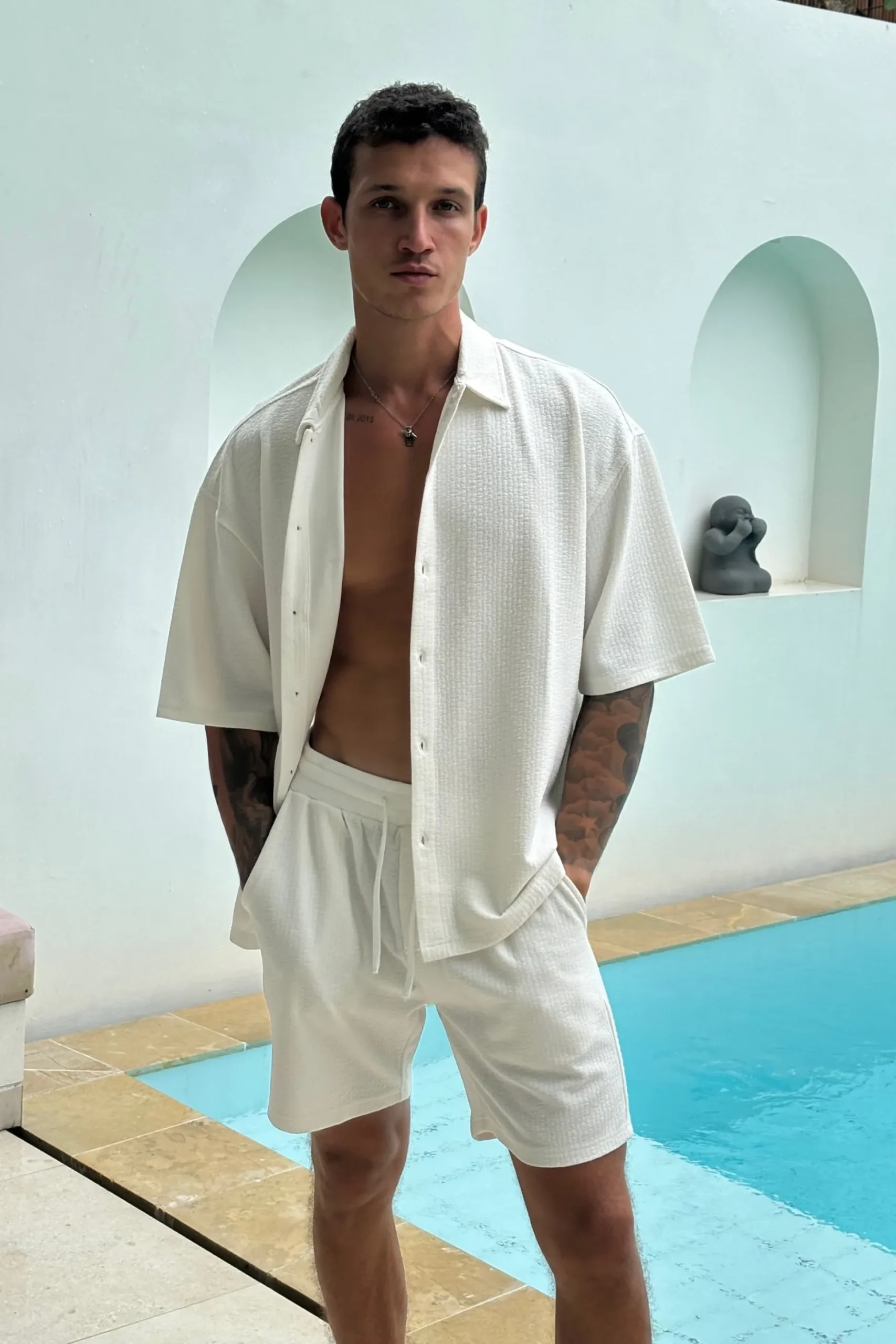 Lucas Drop Shirt Soft Texture White