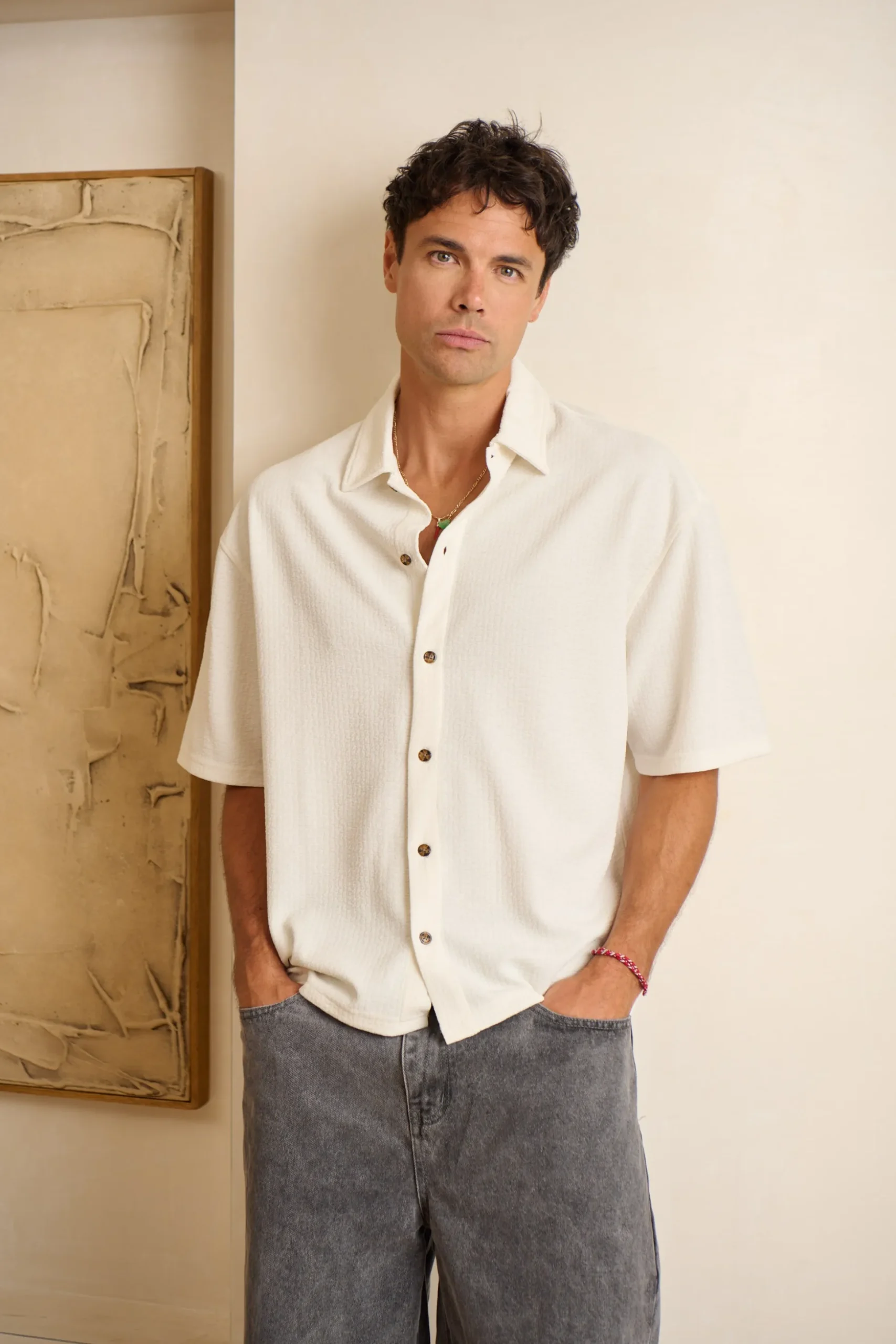 Lucas Drop Shirt Soft Texture White