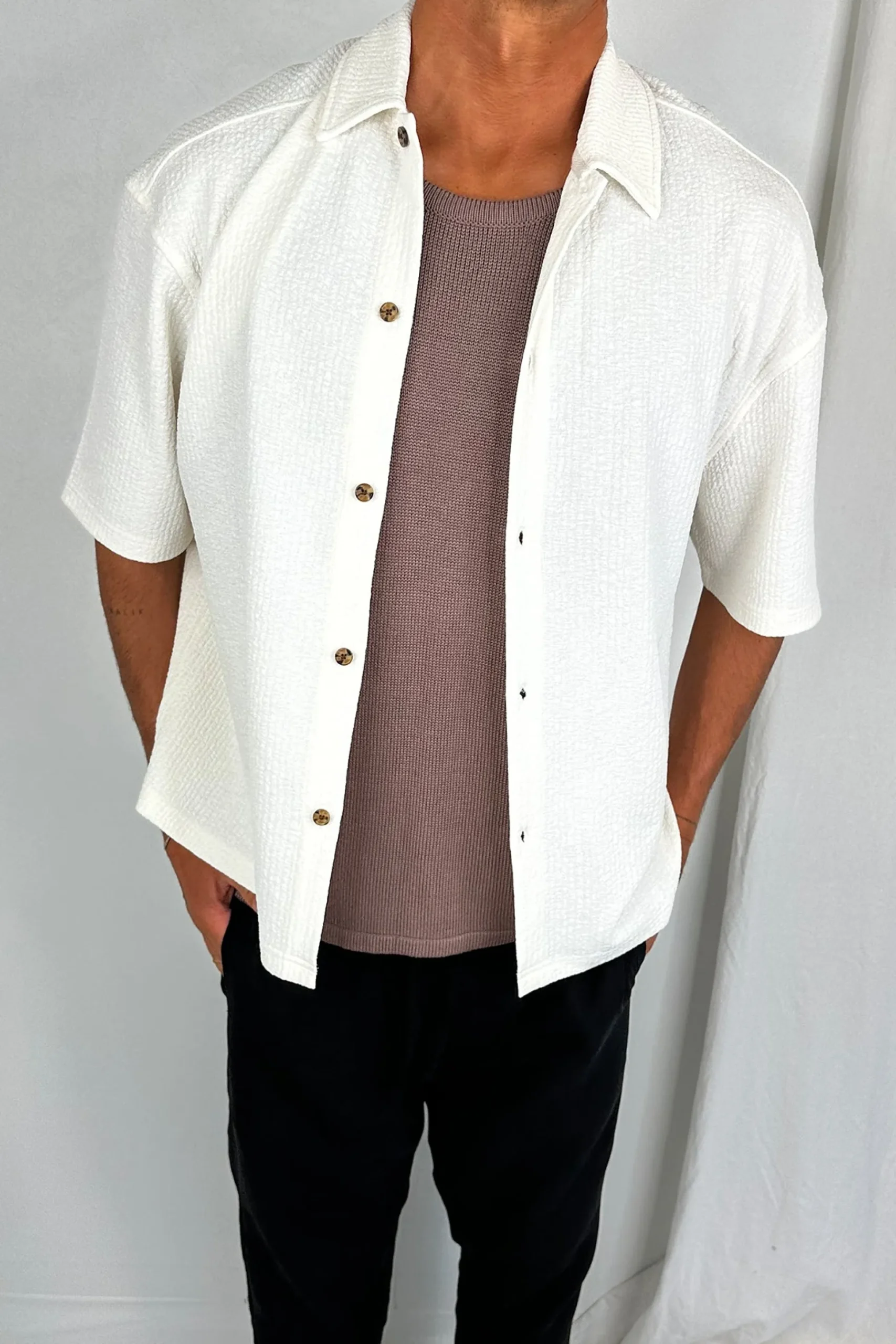 Lucas Drop Shirt Soft Texture White