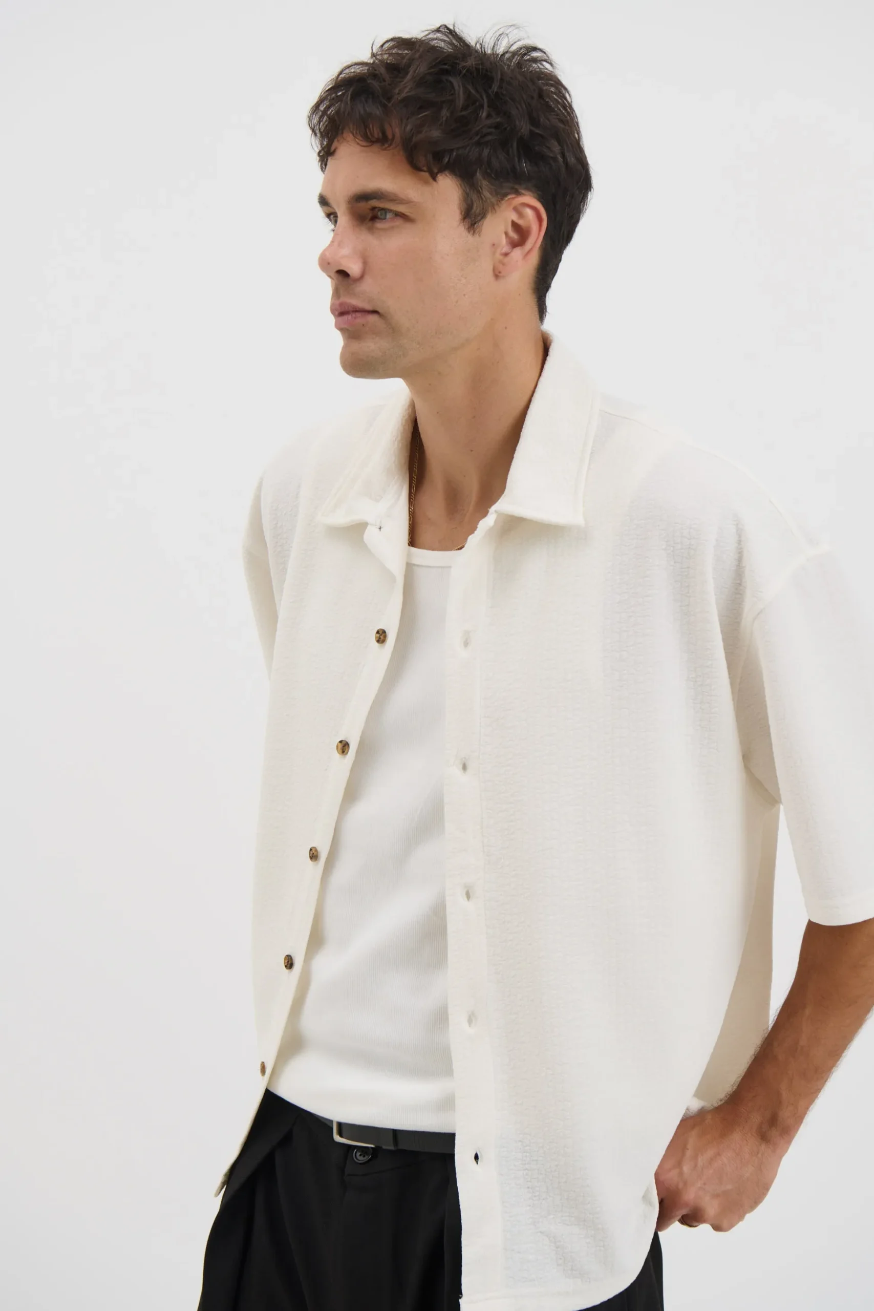 Lucas Drop Shirt Soft Texture White
