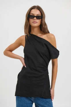 Lucy Linen Top Black