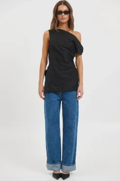 Lucy Linen Top Black