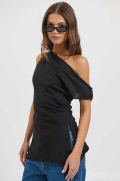 Lucy Linen Top Black