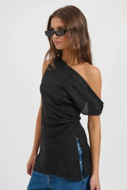 Lucy Linen Top Black